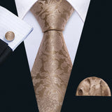 Men's 3 Pcs Luxury Silk Formal Tie Sets - Brown - N-5506 - One Size - Silk - image 5