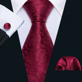 Men's 3 Pcs Luxury Silk Formal Tie Sets - Burgundy - N-5509 - One Size - Silk - image 4