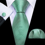 Men's 3 Pcs Luxury Silk Formal Tie Sets - Green - N-5521 - One Size - Silk - image 18