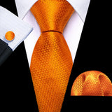 Men's 3 Pcs Luxury Silk Formal Tie Sets - Orange - N-5525 - One Size - Silk - image 15