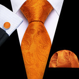 Men's 3 Pcs Luxury Silk Formal Tie Sets - Orange - N-5527 - One Size - Silk - image 13