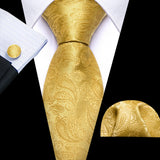 Men's 3 Pcs Luxury Silk Formal Tie Sets - Gold - N-5537 - One Size - Silk - image 1