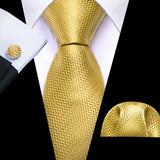 Men's 3 Pcs Luxury Silk Formal Tie Sets - Gold  - N-5542 - One Size - Silk - image 3