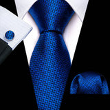 Men's 3 Pcs Luxury Silk Formal Tie Sets - Royal Blue - N-5548 - One Size - Silk - image 12