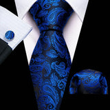 Men's 3 Pcs Luxury Silk Formal Tie Sets - Royal Blue -N-5549 - One Size - Silk - image 10