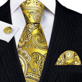 Men's 3 Pcs Classic Gold Tie Set - Gold - N-6185 - One Size - Silk - image 10