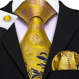 Men's 3 Pcs Classic Gold Tie Set - Gold - N-6641 - One Size - Silk - image 7