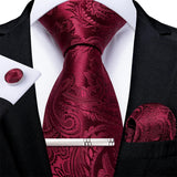 Men's 4 Pcs Formal Silk Red Tie Sets - Red - 7189 - One Size - Silk - image 13