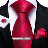 Men's 4 Pcs Formal Silk Red Tie Sets - Red - 7221 - O - One Size - Silk - image 34