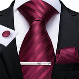Men's 4 Pcs Formal Silk Red Tie Sets - Red - 7247 - O - One Size - Silk - image 5