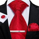 Men's 4 Pcs Formal Silk Red Tie Sets - Red - 7379 - One Size - Silk - image 32