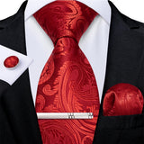 Men's 4 Pcs Formal Silk Red Tie Sets - Red - 7416 - One Size - Silk - image 33