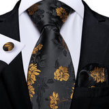 Funki Buys | Neckties | Men's 3 Pcs Black Gold Flowers Tie Set