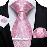 Men's 4 Pcs Formal Pink Silk Tie Sets - Pink - 7662 - One Size - Silk - image 3