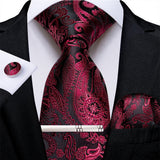 Men's 4 Pcs Formal Silk Red Tie Sets - Red - 7679 - One Size - Silk - image 15