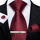 Men's 4 Pcs Formal Silk Red Tie Sets - Red - 7911 - One Size - Silk - image 25
