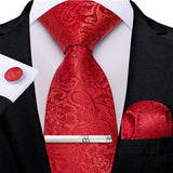 Men's 4 Pcs Formal Silk Red Tie Sets - Red - 7918 - O - One Size - Silk - image 31