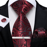 Men's 4 Pcs Formal Silk Red Tie Sets - Red - 7974 - O - One Size - Silk - image 21