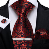 Men's 4 Pcs Formal Silk Red Tie Sets - Red - 8349 - O - One Size - Silk - image 22
