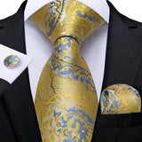 Men's 3 Pcs Classic Gold Floral Tie Sets - Gold - NJ-7293 - One Size - Silk - image 8