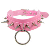 Unisex Rings Spikes Choker Necklace - Pink - Rings Choker Necklace - PU Leather - image 10