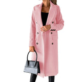 Women's Double Breasted Long Overcoat - Khaki - Women's Jacket - XXXL - Polyester - image 7