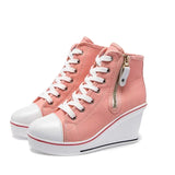 Women's High Platform Zipper Sneakers - Pink - Platform Sneakers - 43 B - Canvas - image 47