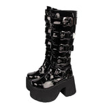 Women's Harajuku Wide Buckle Boots - Black - Matte / Cross Boots - 46 B - PU Leather - image 11