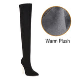 Women's Cloth Leopard Print Stiletto Boots - Black - Plush - 45 B - Plush Stretch Material - image 42