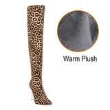 Women's Cloth Leopard Print Stiletto Boots - Khaki - Leopard Print Plush - 45 B - Plush Stretch Material - image 36