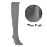 Women's Cloth Leopard Print Stiletto Boots - Grey - Plush - 45 B - Plush Stretch Material - image 39