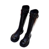 Women's White Knee High Lace Up Boots - Black - Knee High Boots + Plush - 43 B - Pigskin Leather - image 44