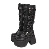 Women's Harajuku Wide Buckle Boots - Black - Matte / Cross Boots - 46 B - PU Leather - image 2