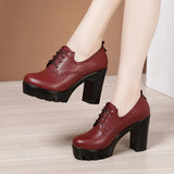 Women's Lace Up Platform Mary Janes - Red - 10cm / High Mary Janes - 43 B - PU Leather - image 23