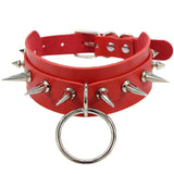 Unisex Rings Spikes Choker Necklace - Red - Rings Choker Necklace - PU Leather - image 11