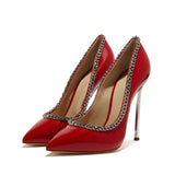 Women's Metal Heel Chain Design Stilettos - Red -  Party Stilettos - 45 B - PU Leather - image 39