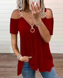 Women's Chain Link Strap Zipper Shirt - Blue - Zip Top - 5XL - Polyester - image 13