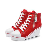 Women's High Platform Zipper Sneakers - Red - Platform Sneakers - 43 B - Canvas - image 46