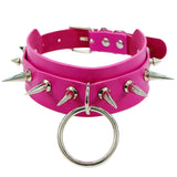 Unisex Rings Spikes Choker Necklace - Rose Pink - Rings Choker Necklace - PU Leather - image 12