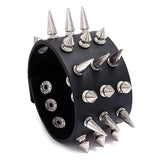 Unisex Wide Cuff Goth Bracelet - Black - S-L-3 - Medium - PU Leather - image 18