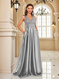 Women's Elegant Satin Sequin Dresses - Navy Blue - Evening Dress - XXL - Polyester Sequin - image 3