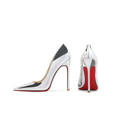 Women's Luxury Patent Leather Stilettos - Silver - 12cm - 43 B - Genuine Patent Leather - image 17