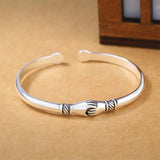 Men's Women's Silver Hand Hug Bangle - Silver - Unisex Bracelet - Adjustable - Sterling Silver - image 3