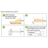 Illustrative guide on measuring foot size for shoes, detailing steps, including standing position and adding length for insoles.