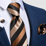 Funki Buys | Neckties | Men's 3 Pcs Bronze Striped Tie Set