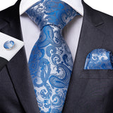Men's 3 Pcs Formal Silk Blue Tie Sets - Blue - SJT-1618 - One Size - Silk - image 12