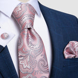 Men's 3 Pcs Stylish Pink Paisley Tie Set - Pink - SJT-7187 - One Size - Silk - image 2