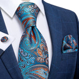 Men's 3 Pcs Stylish Blue Floral Tie Set - Blue - SJT-7278 - One Size - Silk - image 3