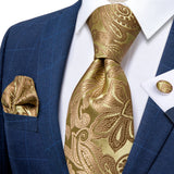 Funki Buys | Neckties | Men's 3 Pcs Golden Floral Silk Tie Set