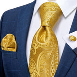 Funki Buys | Neckties | Men's 3 Pcs Yellow Gold Silk Tie Set